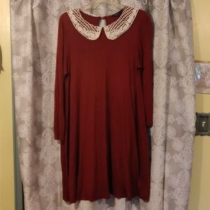 Maroon lace collar dress